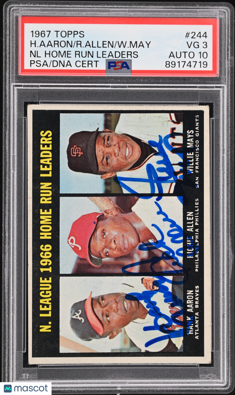 1967 Topps NL Home Run Leaders #244 NL Home Run Leaders PSA 3 Auto 10