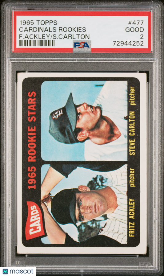 1965 Topps Cardinals Rookies #477 F. Ackley S. Carlton PSA 2