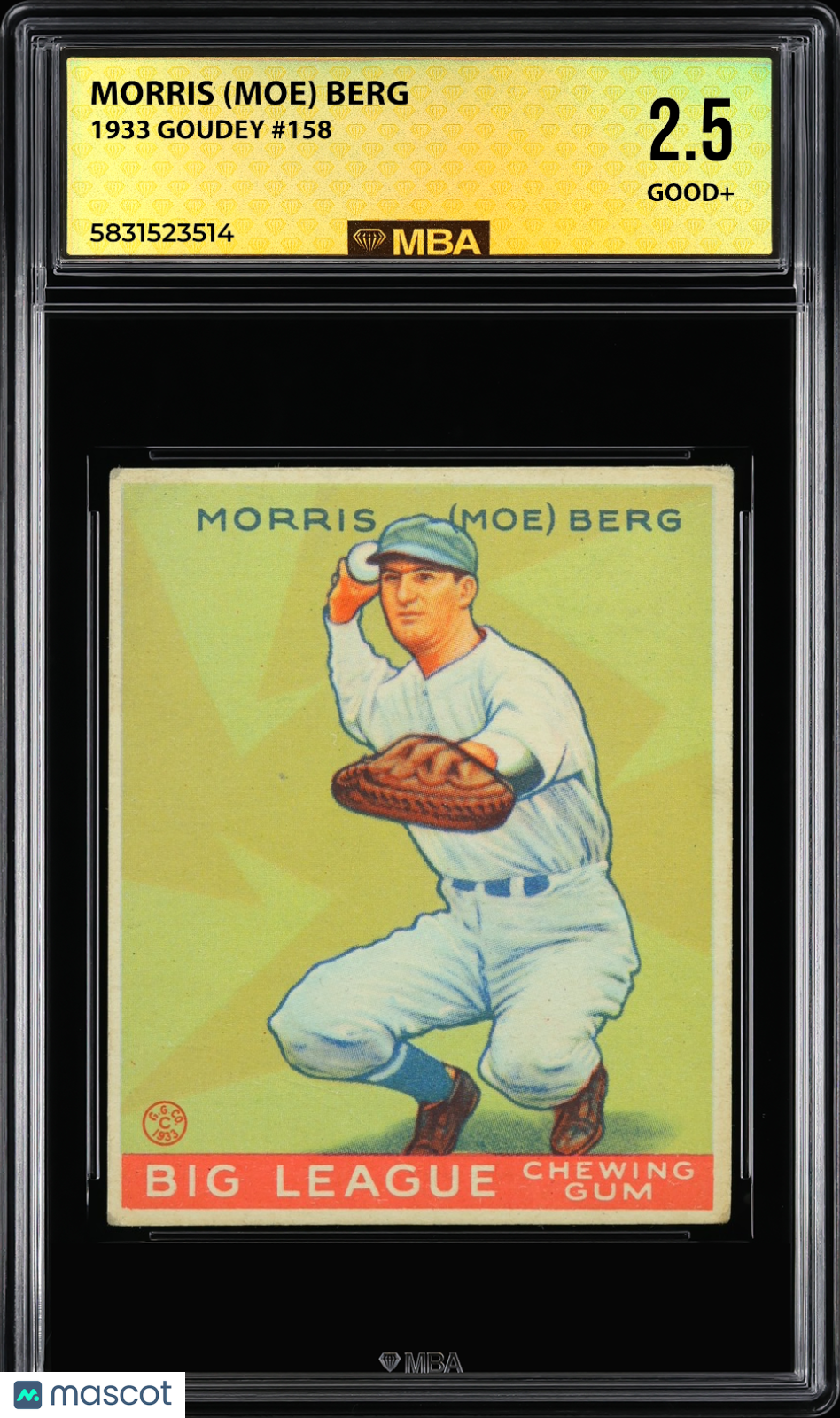 1933 Goudey Morris (Moe) Berg #158 MBA 2.5