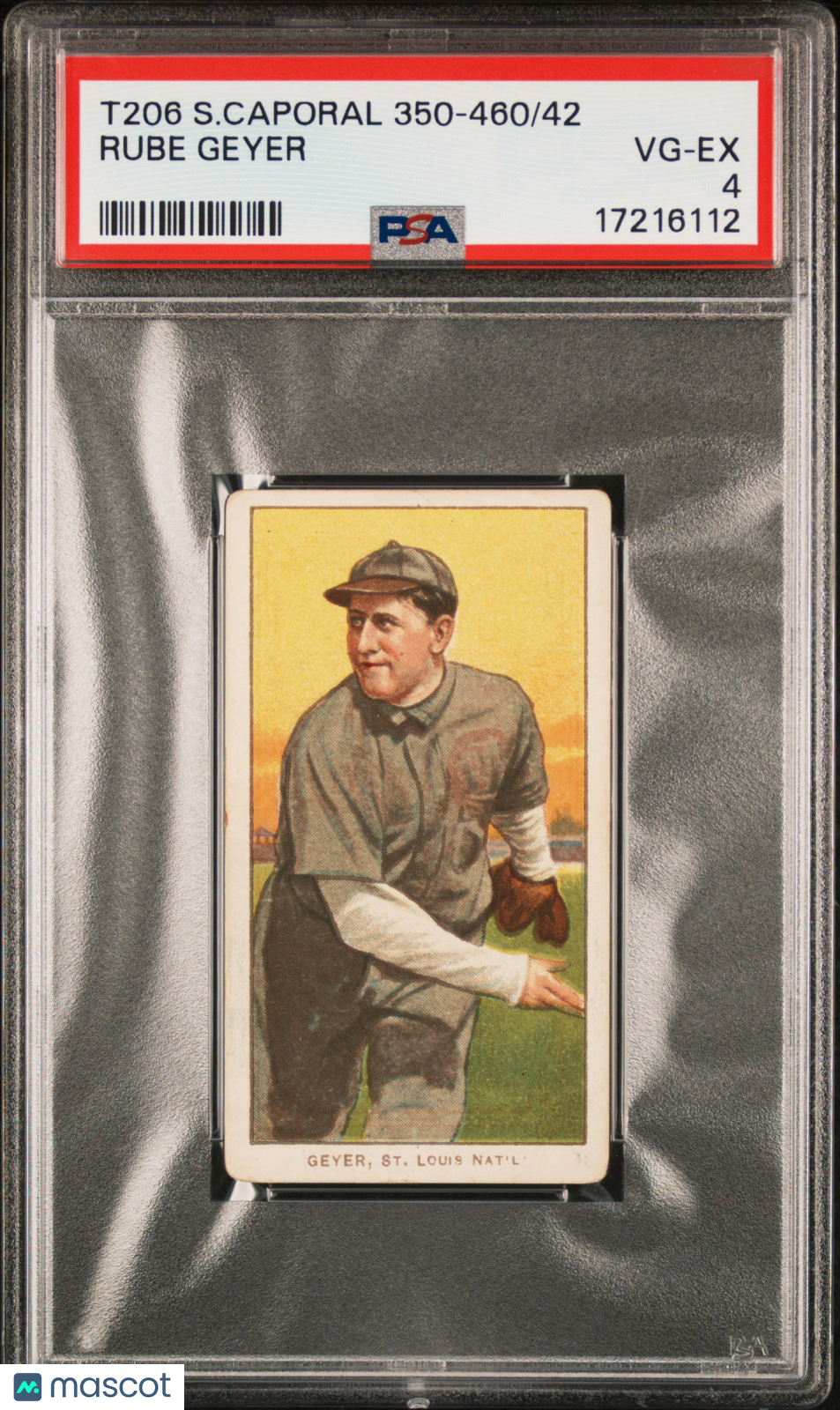 1909-11 T206 Sweet Caporal 350-460/42 Rube Geyer PSA 4