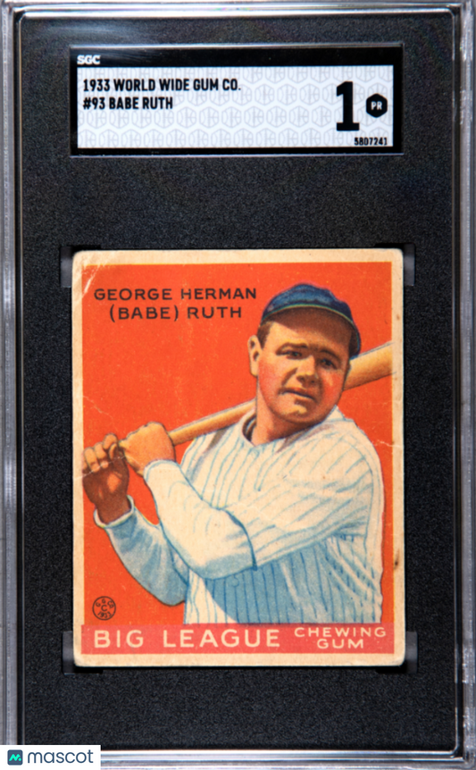 1933 World Wide Gum Co. Babe Ruth #93 SGC 1
