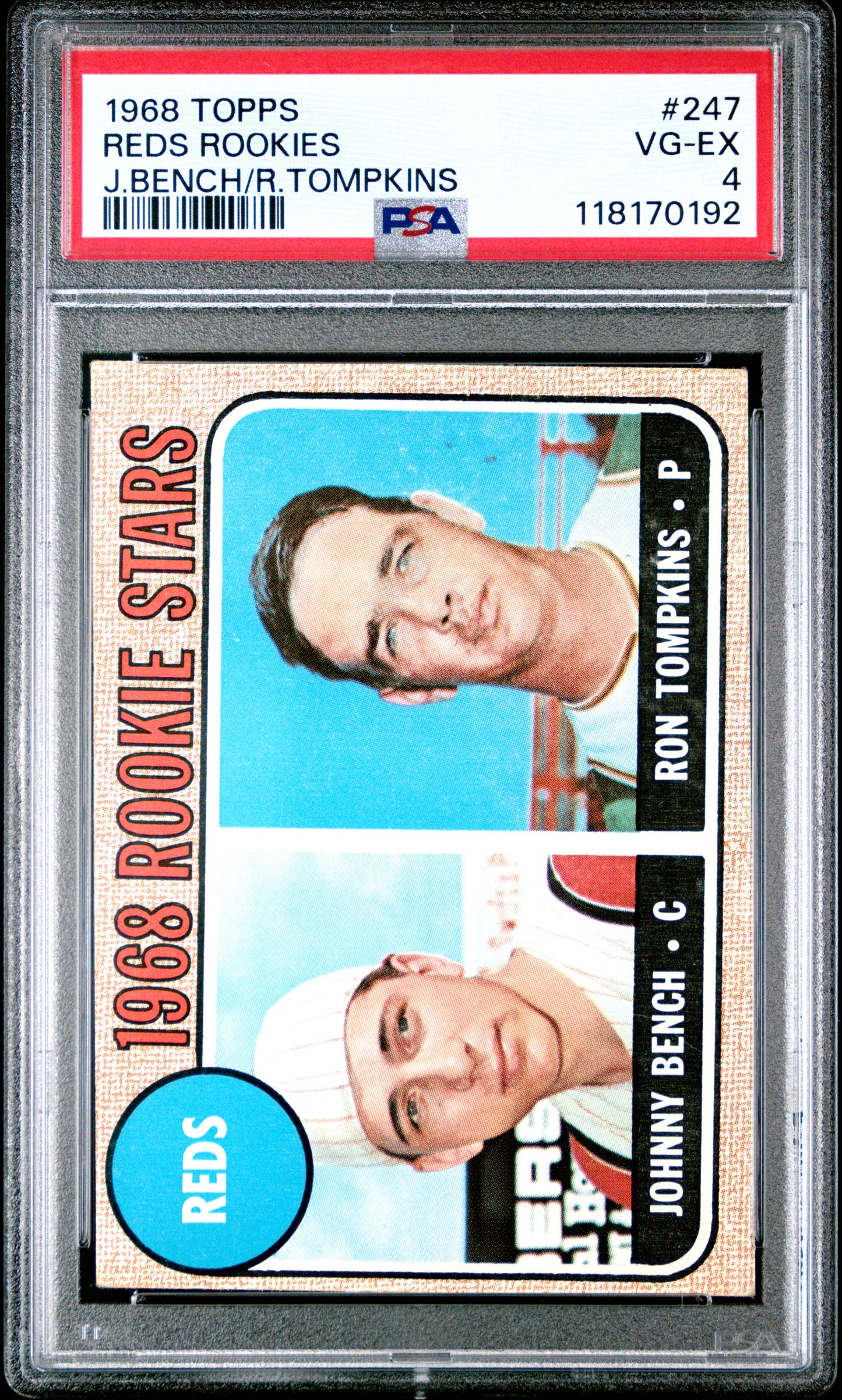 1968 Topps Reds Rookies #247 J. Bench R. Tompkins PSA 4