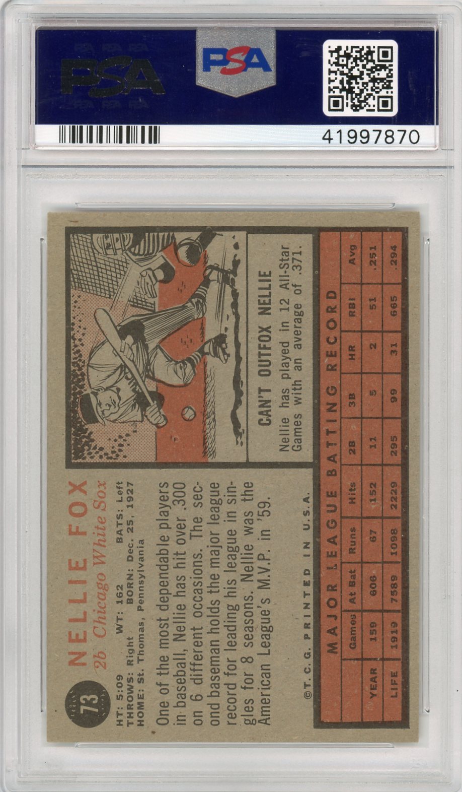 1962 Topps Nellie Fox #73 PSA 5.5 Auto A