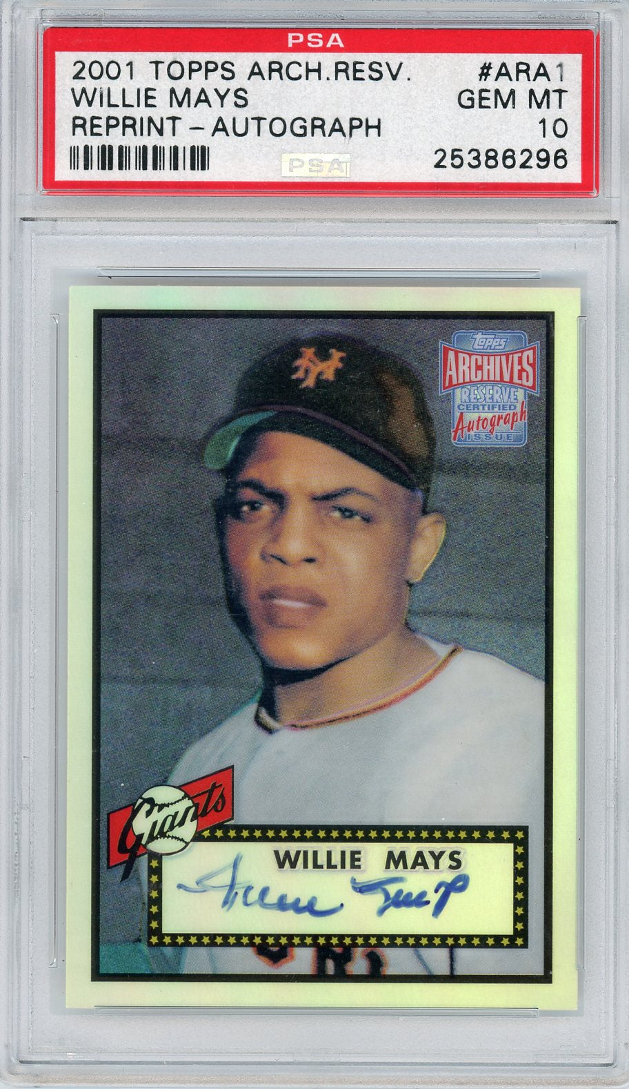 2001 TOPPS WILLIE MAYS ARCHIVES RESERVE REPRINT-AUTOGRAPH #ARA1 PSA 10