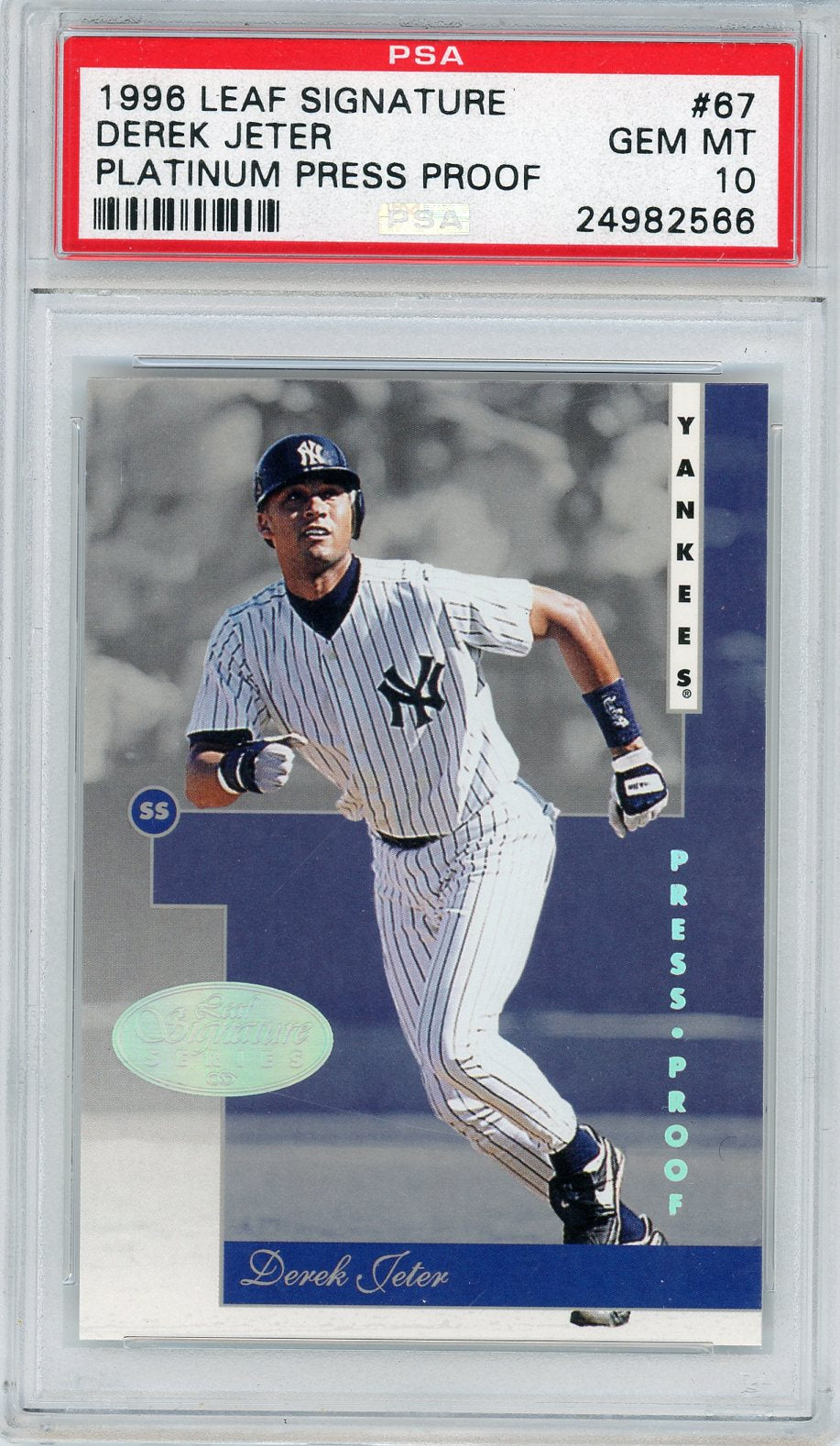 1996 LEAF DEREK JETER SIGNATURE PLATINUM PRESS PROOF #67 PSA 10