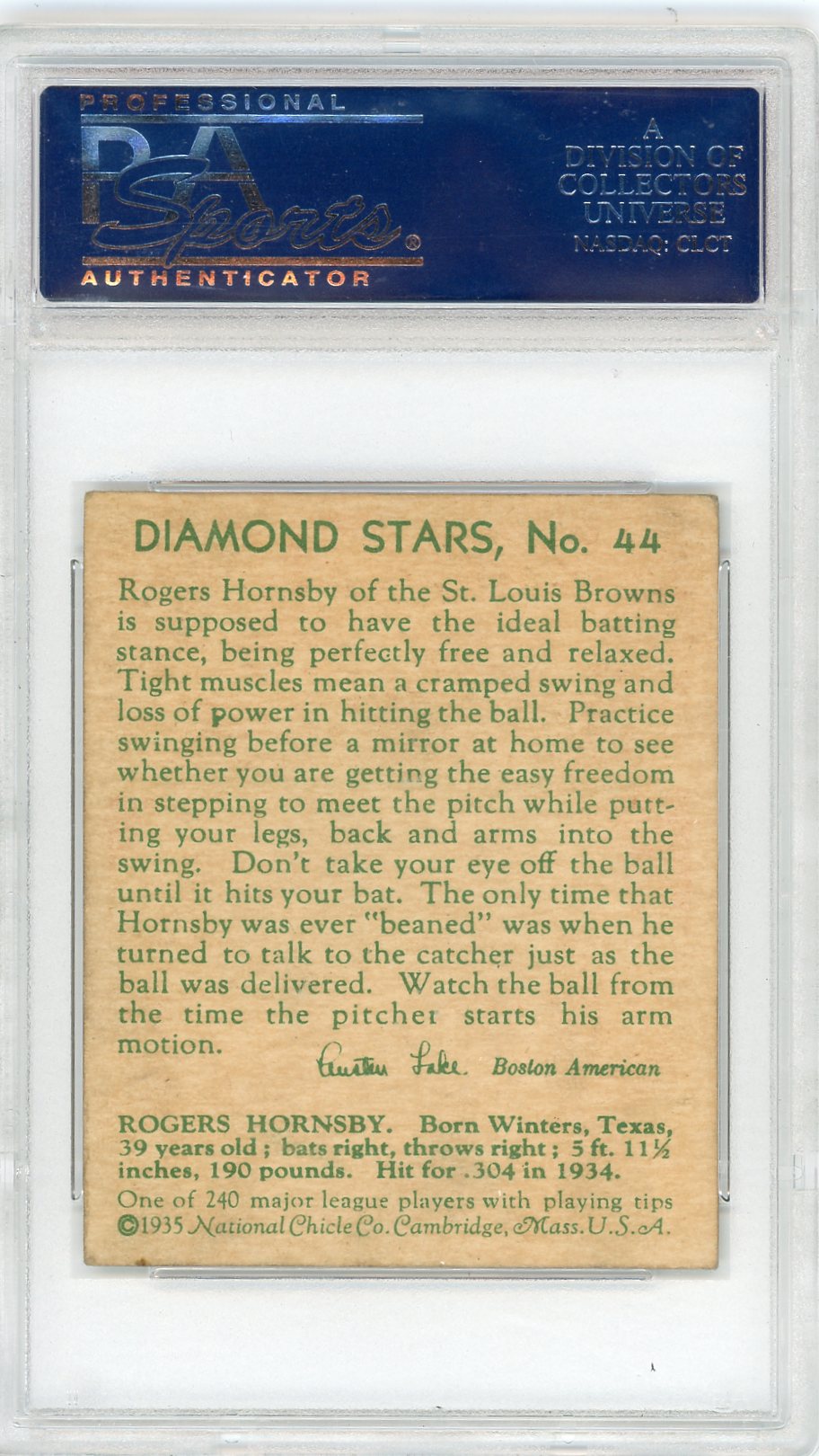 1935 DIAMOND ROGERS HORNSBY STARS #44 PSA 4.5