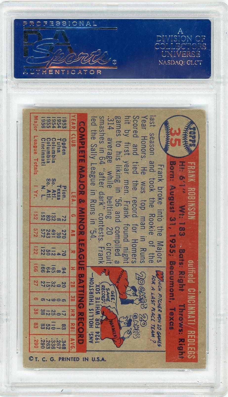 1957 Topps Baseball Frank Robinson #35 RC PSA AUTHENTIC AUTO 10