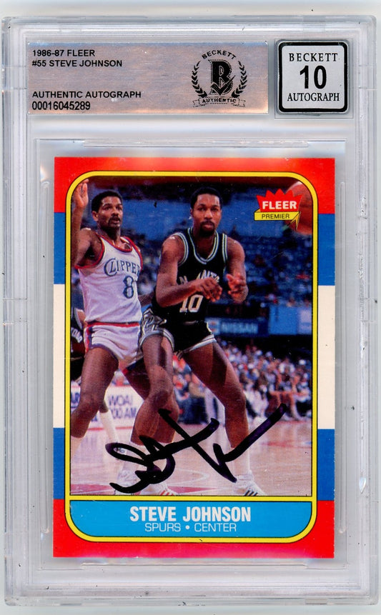 1986 Fleer Steve Johnson UER #55 /(photo Rookie BGS A BAS Auto 10