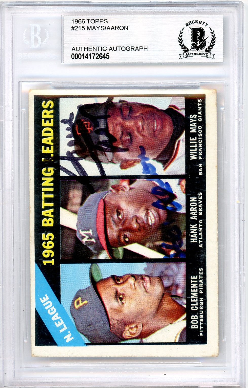 1966 Topps #215 NL 1965 Batting Leaders (Clemente / Aaron / Mays) BGS Authentic