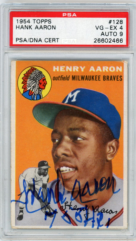 1954 Topps Henry Aaron #128 PSA 4 Auto 9