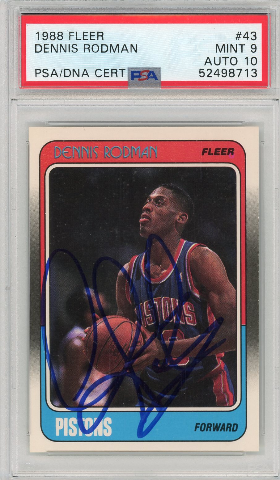 1988 FLEER DENNIS RODMAN #43 PSA/DNA 9 AUTO 10