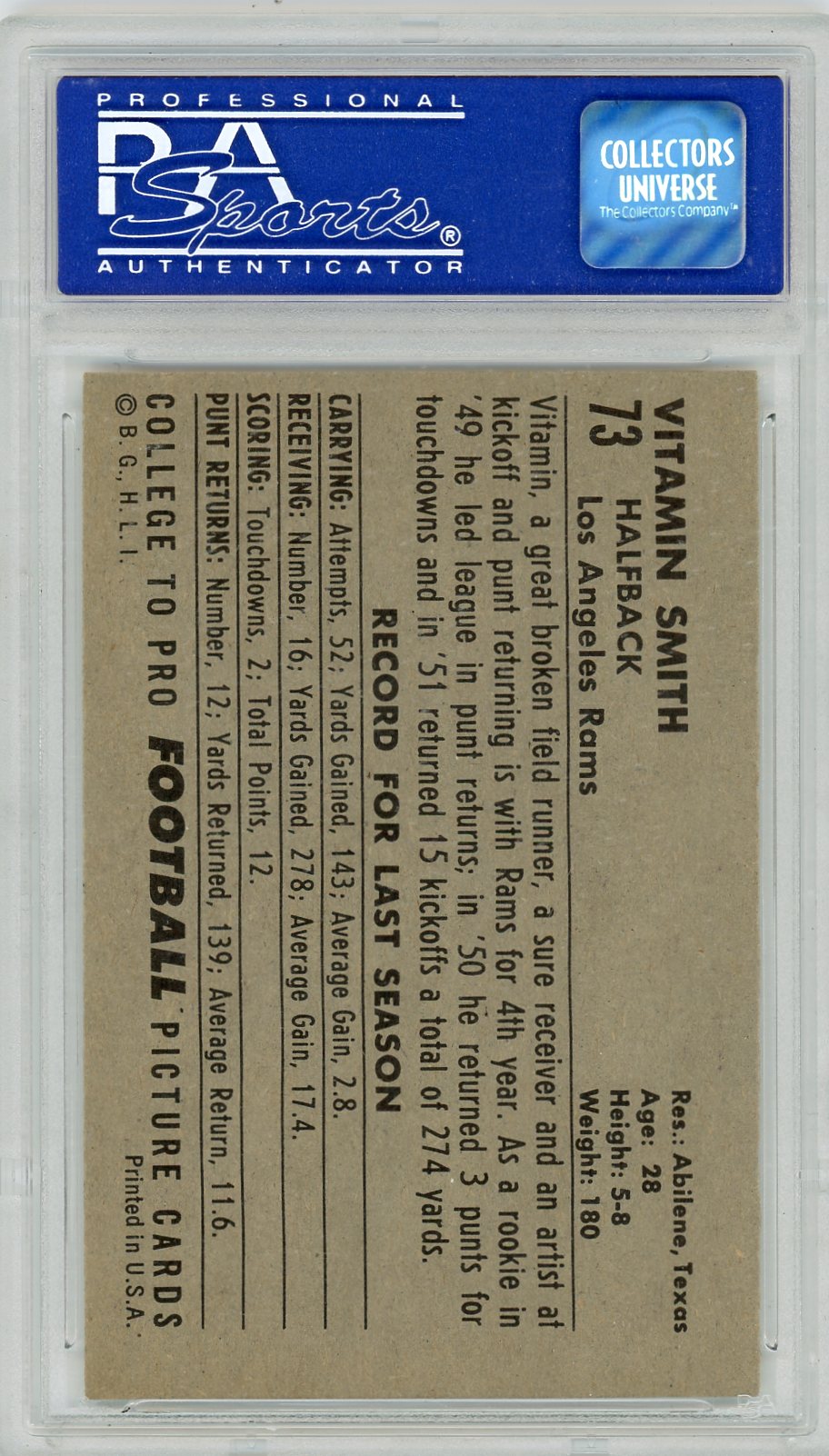 1952 Bowman Large Vitamin Smith #73 Psa 8