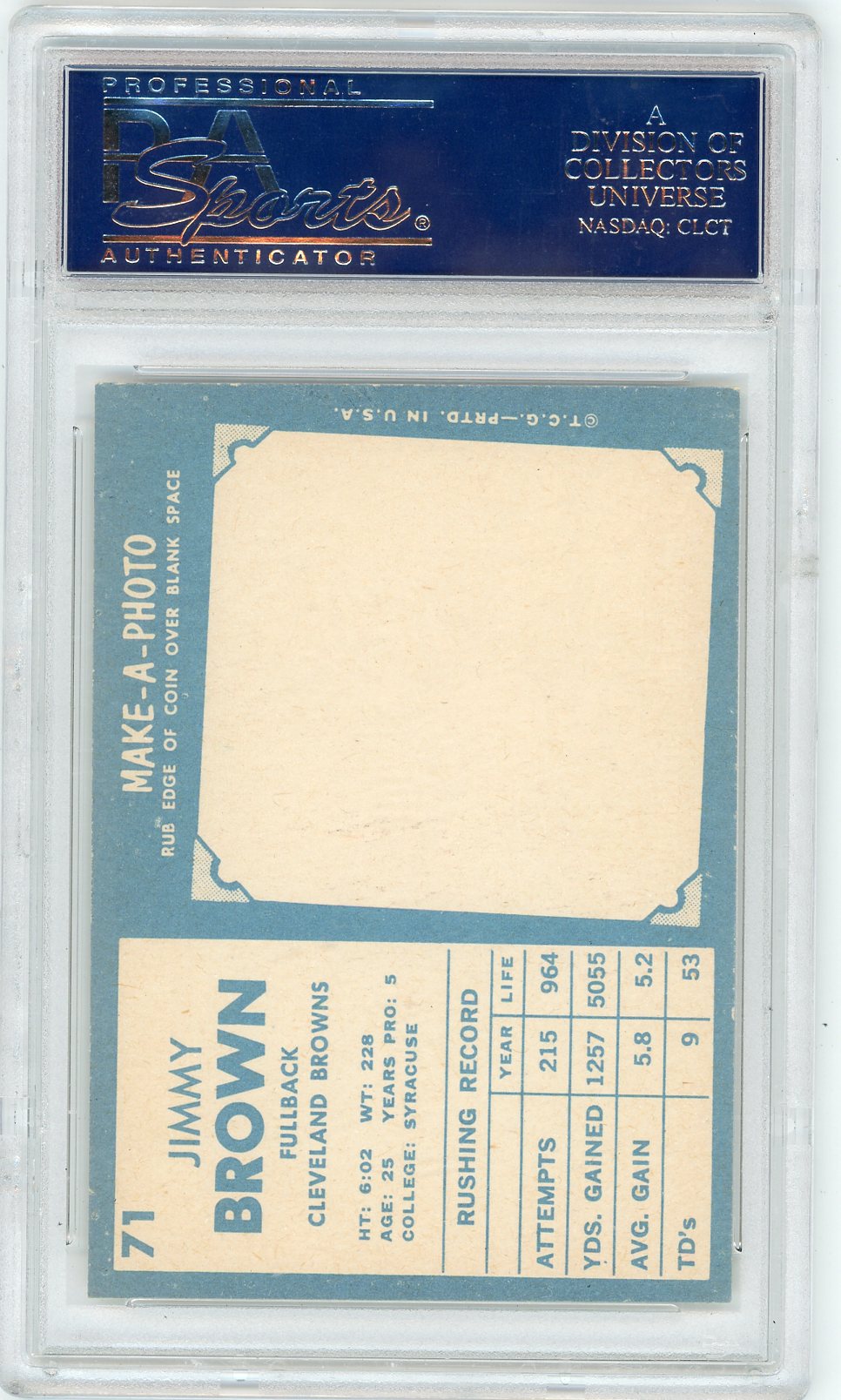 1961 TOPPS JIM BROWN #71 PSA 8