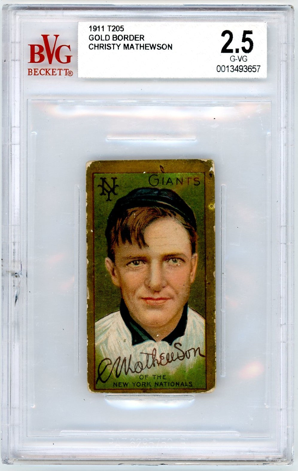 1911 CHRISTY MATHEWSON T205 GOLD BORDER #124 BGS 2.5