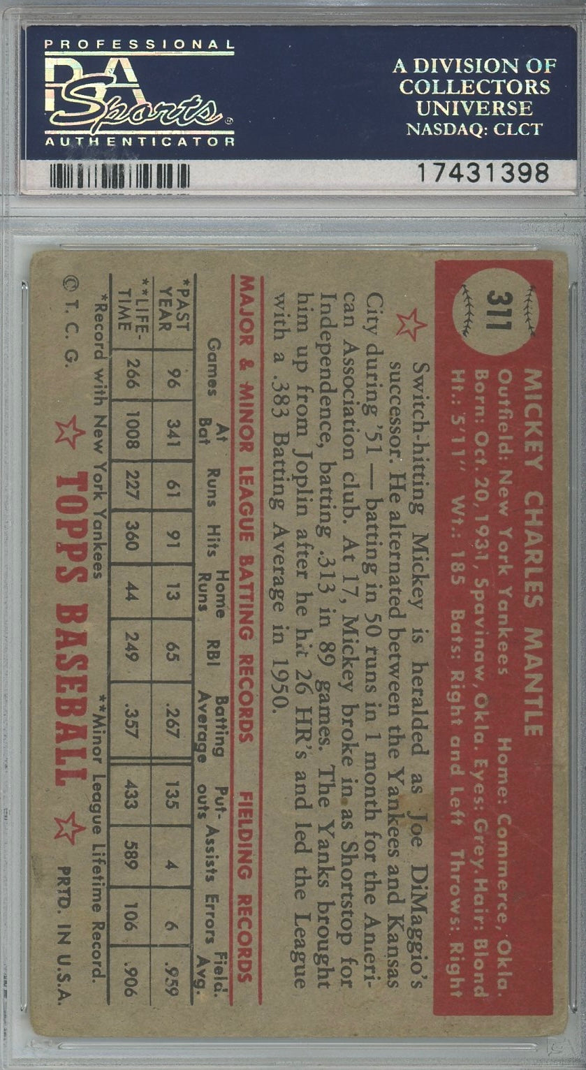 1952 TOPPS MICKEY MANTLE #311 PSA 1