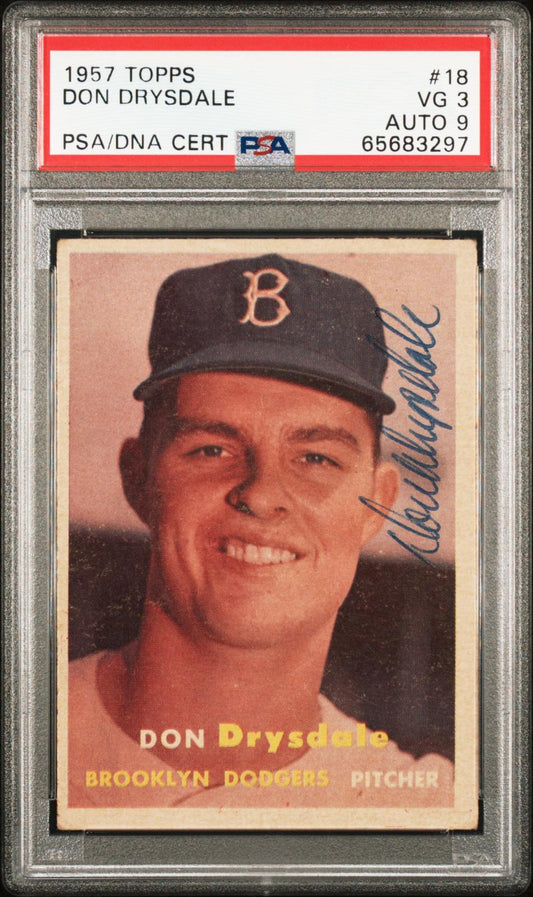 1957 Topps Don Drysdale #18  Psa 3 Auto 9