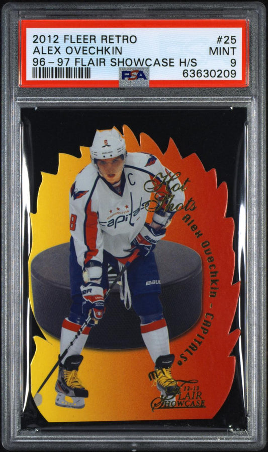 2012 Fleer Retro 1996-97 Flair Showcase Hot Shots Alex Ovechkin #25 96-97 Flair Showcase H/s Psa 9