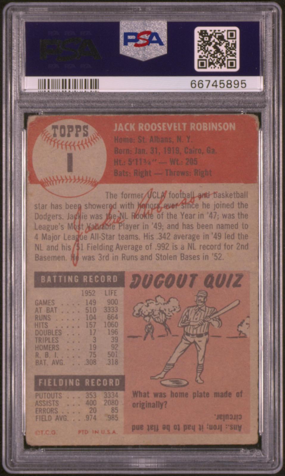 1953 Topps Jackie Robinson #1  Psa 1.5