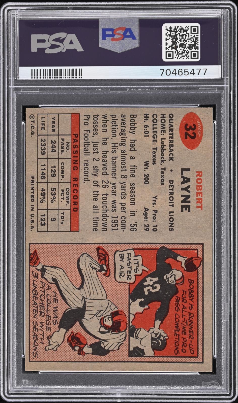 1957 Topps Bobby Layne #32 Psa 9