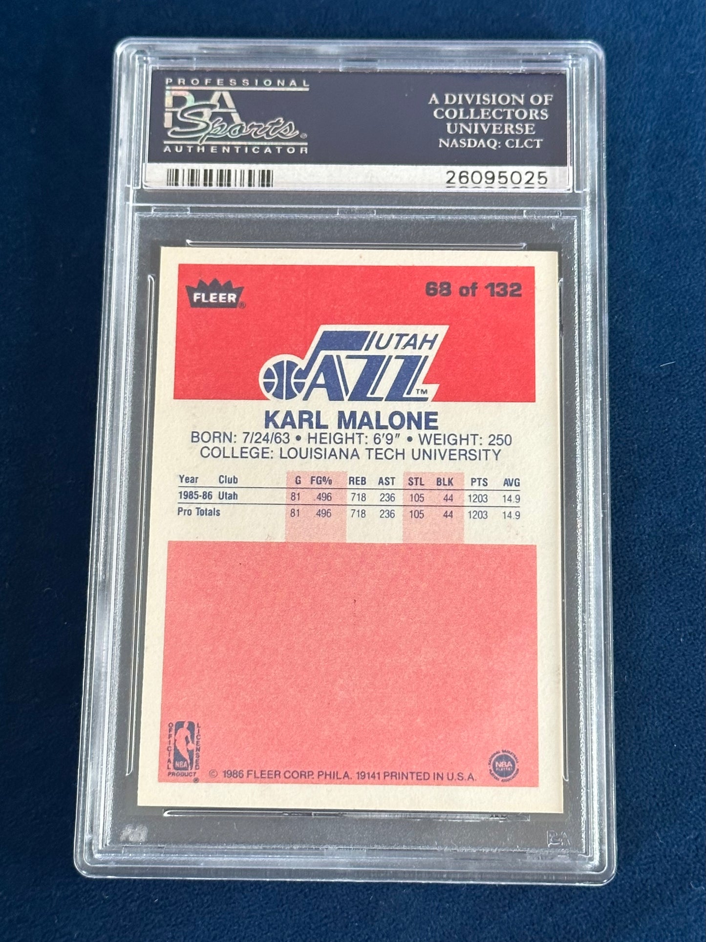 1986 Fleer Karl Malone #68  Psa 6