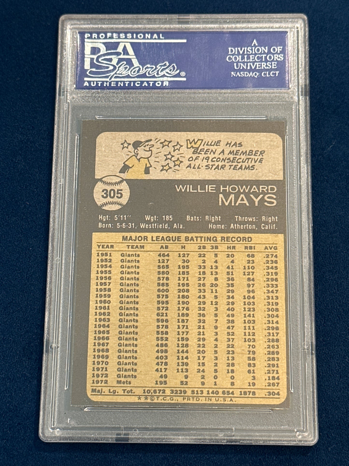 1973 Topps Willie Mays #305  Psa 8