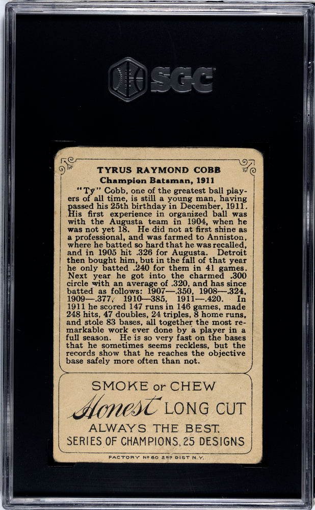 1912 Honest Long Cut Tobacco Ty Cobb #t227 Sgc A