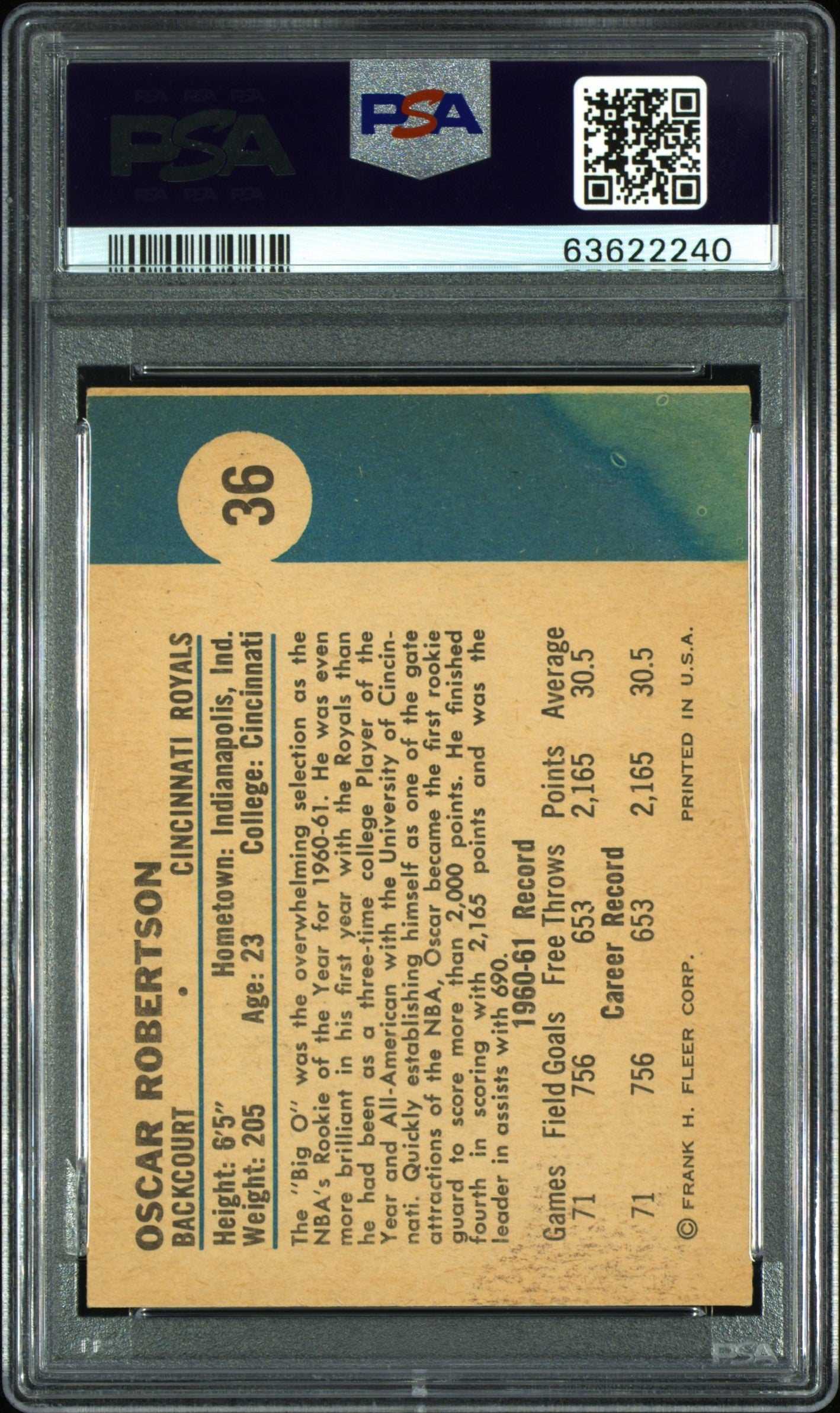 1961 Fleer Oscar Robertson #36 Psa 3