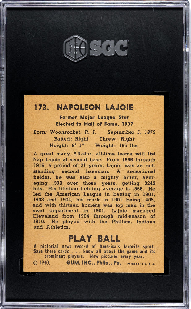 1940 playball larry lajoie #173 sgc 8