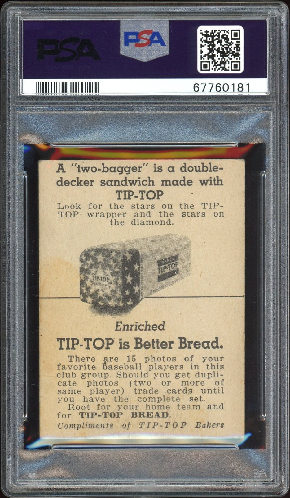 1947 Tip-top Bread Warren Spahn Psa 4