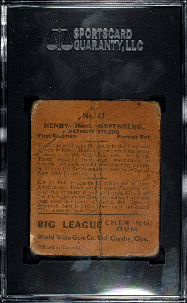 1936 World Wide Gum Co. Hank Greenberg #41 Sgc A