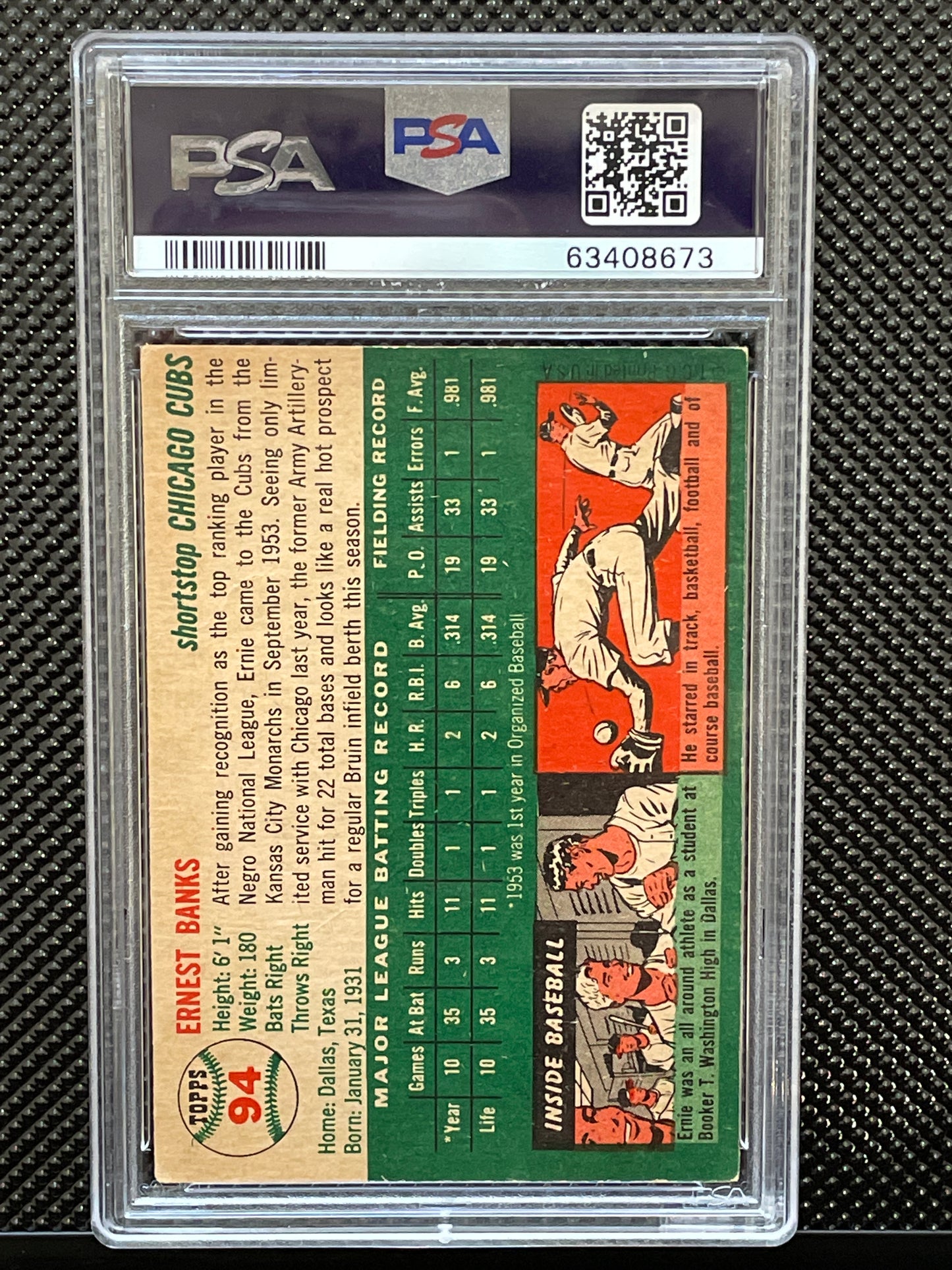 1954 Topps  Ernie Banks #94 Mc Psa 3