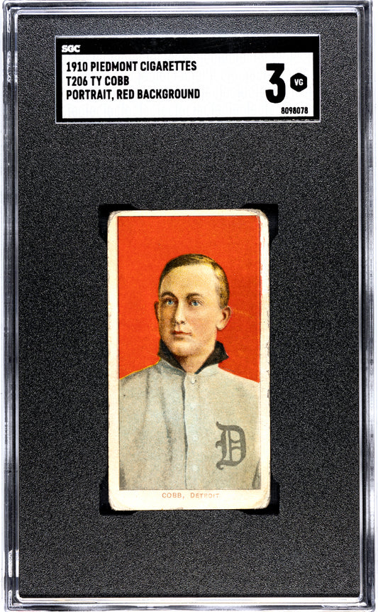 1910 piedmont cigarettes (t206) ty cobb sgc 3 portrait, red background