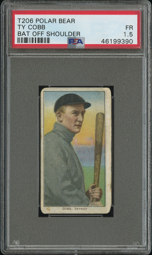 1909-11 t206 polar bear ty cobb psa 1.5 bat off shoulder