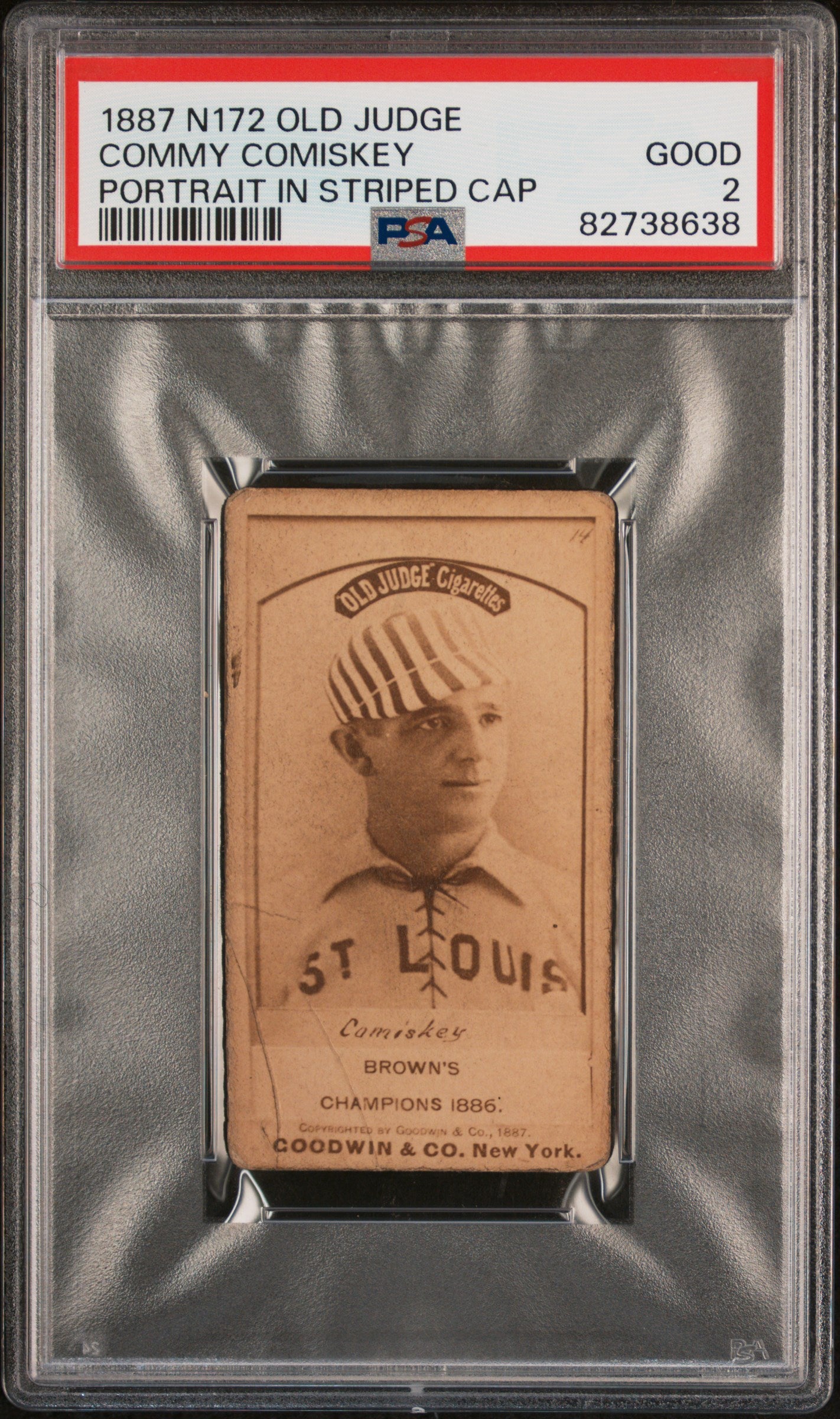 1887 N172 Old Judge Commy Comiskey Psa 2 Portrait In Striped Cap