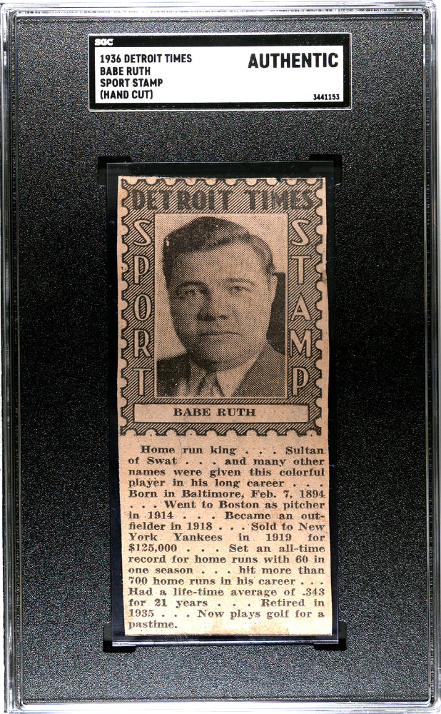 1936 Detroit Times Babe Ruth Sport Stamp (hand Cut) Sgc A