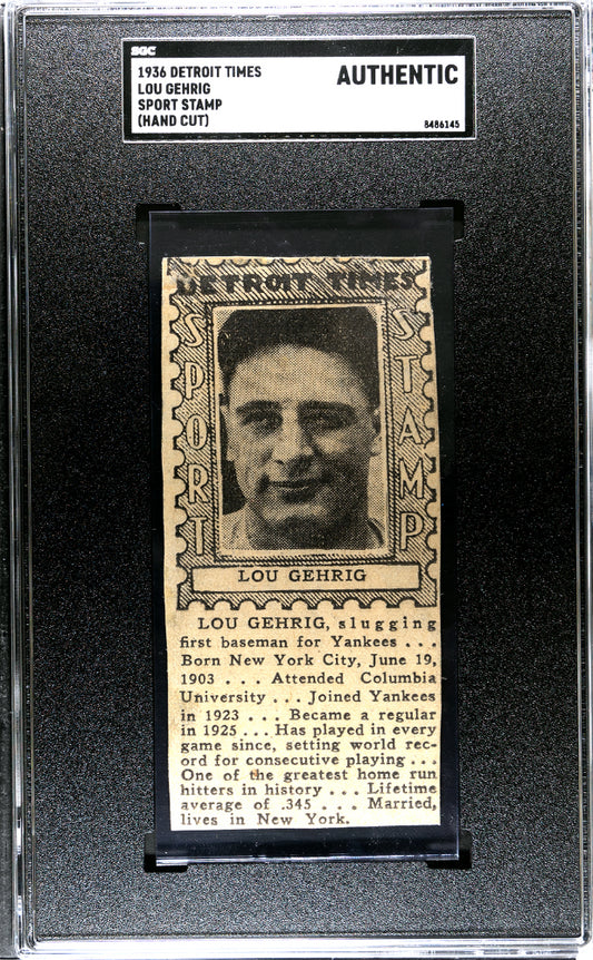 1936 Detroit Times Lou Gehrig Sport Stamp (hand Cut) Sgc A